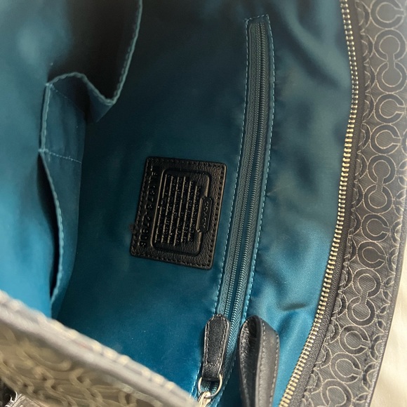 Coach large bag black w/ gray. Silver hardware. Turquoise inside. Used 2 times. - Picture 5 of 9